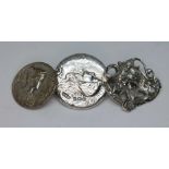 A matched set of three Art Nouveau style buttons comprising two hallmarked silver and one unmarked.,