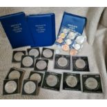 Five Britain's First Decimal Coin sets and various commemorative crowns & five shillings