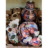 Assorted Japanese Imari porcelain including a vase and cover, height 34cm.