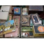 Two boxes of vintage games, tins etc.