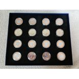 A boxed collection of 2015 Brazil Olympics Real coins, 16 in total.
