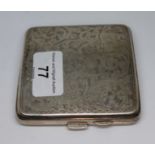 An engraved silver cigarette case, hallmarked for 1924, Birmingham, M H Meyer Ltd, gross weight
