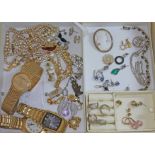 A jewellery box containing watches to include Citizen and costume jewellery including silver,