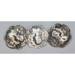 A set of three Edwardian Art Nouveau silver buttons, Henry Hobson & Sons, Birmingham 1902,