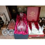 A Webb hand cut lead crystal decanter, a crystal decanter presented to Ken Jones to mark 50 years in