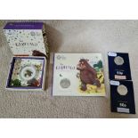 A Gruffalo 20 year anniversary 50p, a Gruffalo and mouse 2019 UK 50p silver proof coin and two other