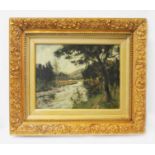 Early 20th Century School, impressionist landscape, oil on board, 37cm x 28cm, signed 'J Adam' lower