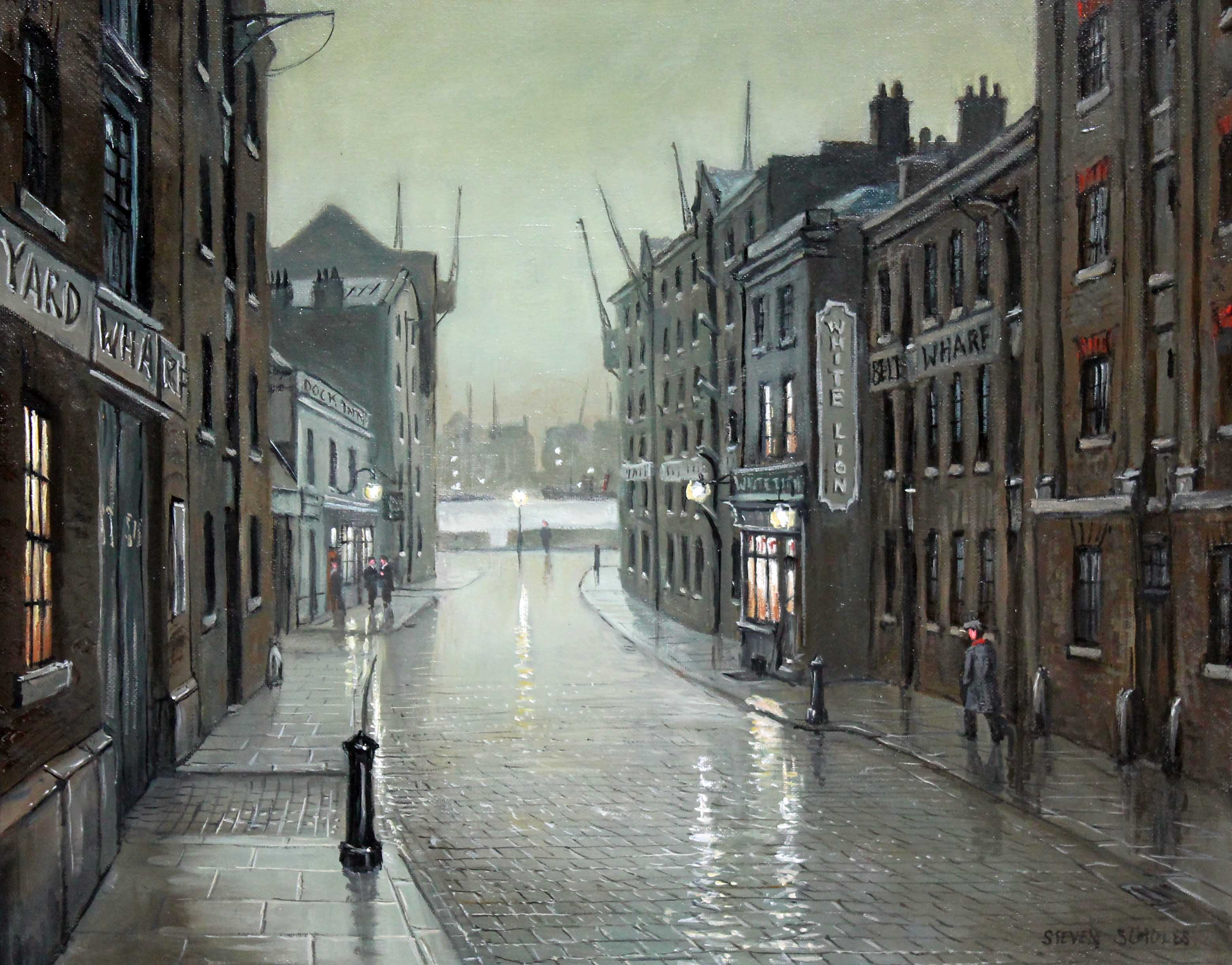 Steven Scholes (b1952), "Mill St. Bermondsey London 1962", oil on canvas, 49cm x 38cm, signed
