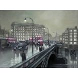 Steven Scholes (b1952), "Blackfriars Bridge, London 1962", oil on canvas, 38cm x 29cm, signed