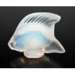 A Lalique opalescent fish paperweight, etched marks to base, height 4.5cm.