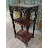 A Chinese carved rosewood and marble top plant stand, height 80cm.