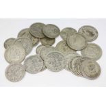 A quantity of half crowns, florins, two shillings and one shilling coins, dating between 1920 and