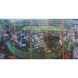 Simon Bishop (20th/21st Century), "This England", five panel oil on canvas depicting the tennis