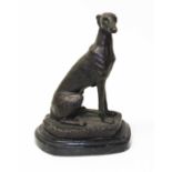 A modern bronze depicting a dog, signed 'Barrie', on marble base, height 19.5cm.