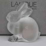 A Lalique rabbit paperweight, etched marks to base, height 6.5cm, with box. Condition - very good,