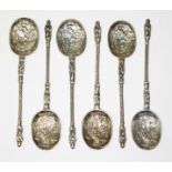 A set of six silver apostle spoons with cast bowls, sponsor's mark 'SG', London 1885, length 11cm,