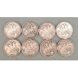 Victoria (1837-1901), eight crowns, various dates, 1887 to 1900.