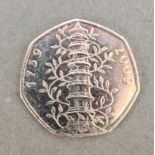 A circulated Kew Gardens 50p with a small group of collectable £2 & 50p coins.