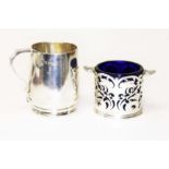 A hallmarked silver tankard and a silver mustard, heights 5cm & 7.5cm silver weight 6.2ozt.