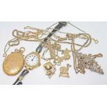 A mixed lot comprising a locket marked '9ct', a hallmarked 9ct gold watch, an apple pendant