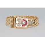 A Pery Watch Co. diamond and ruby set bracelet watch circa 1930, concealed champagne dial signed '