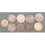 A group of coins to include Victoria (1837-1901), four double florins, various dates, 1887 to