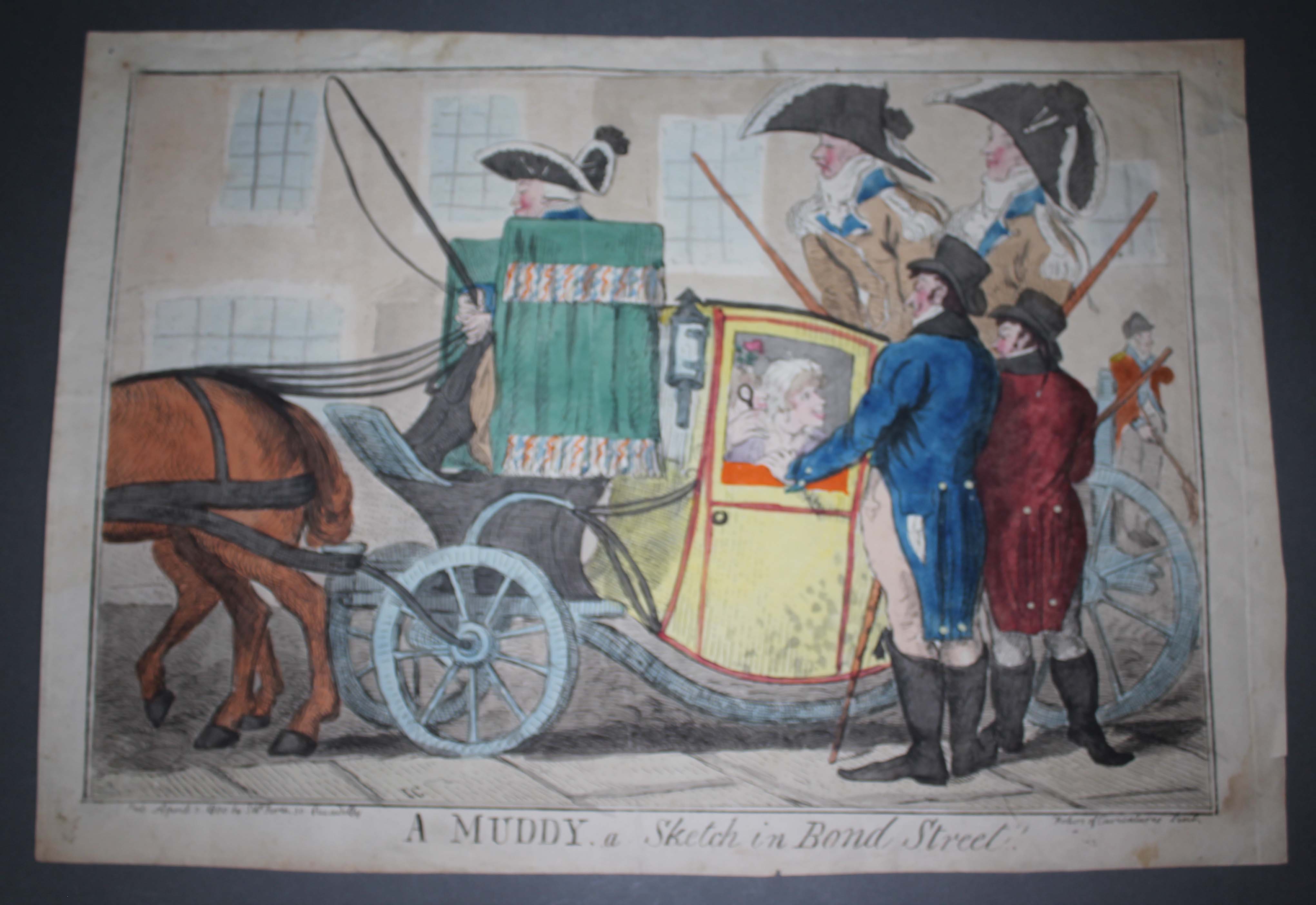 A group of five 18th/19th century satirical etchings, four being hand coloured, comprising; " - Image 3 of 5