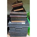 Assorted tin boxes and cash boxes.