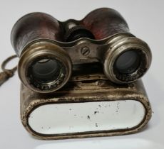 A pair of circa 1930s vintage binoculars "Le Jokey Club - Paris" in mirrored nappa leather case.