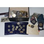 A selection of coins to include commemorative, a 1910 Edwardian half crown, Britain's first