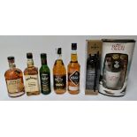 A selection of alcoholic beverages to include Jack Daniels, Glen Orchy, Glenfiddich, Monkey