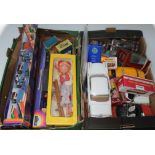 Two boxes of miscellaneous die-cast toys including Matchbox, Oxford, Motor Max, etc, a folder of