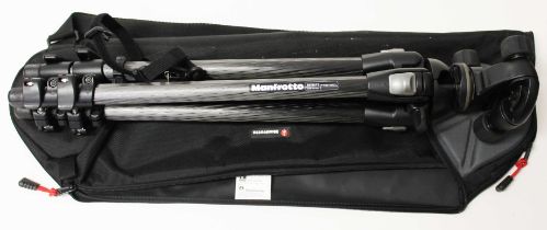 A Manfrotto 190MF3 Magfiber camera tripod with case.
