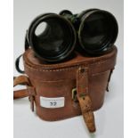 WW2 British RAF 6E / 338 binoculars for night use in a associated leather case.