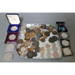 Assorted coins including two Victoria crowns, two George VI 1937 two shillings etc, gross weight