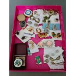 A box of vintage earrings, etc