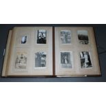 An old leather bound album containing various pictures to include Victorian, 1920s, 1930s, etc.
