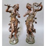 A pair of bronze effect cast metal figures.