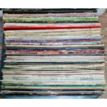 Two boxes of records and a small collection of 45rpm singles, various genre including Elvis, Jimi