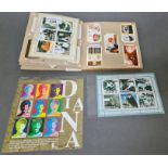 Commemorative stamps including Elvis and Dianna together with Will's cigarette card album