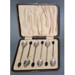 A cased set of six silver bean spoons, hallmarked for 1923, Birmingham, Marson & Jones, gross weight