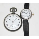A Waltham open faced pocket watch, hallmarked Dennison screw back silver case, diameter 52mm,