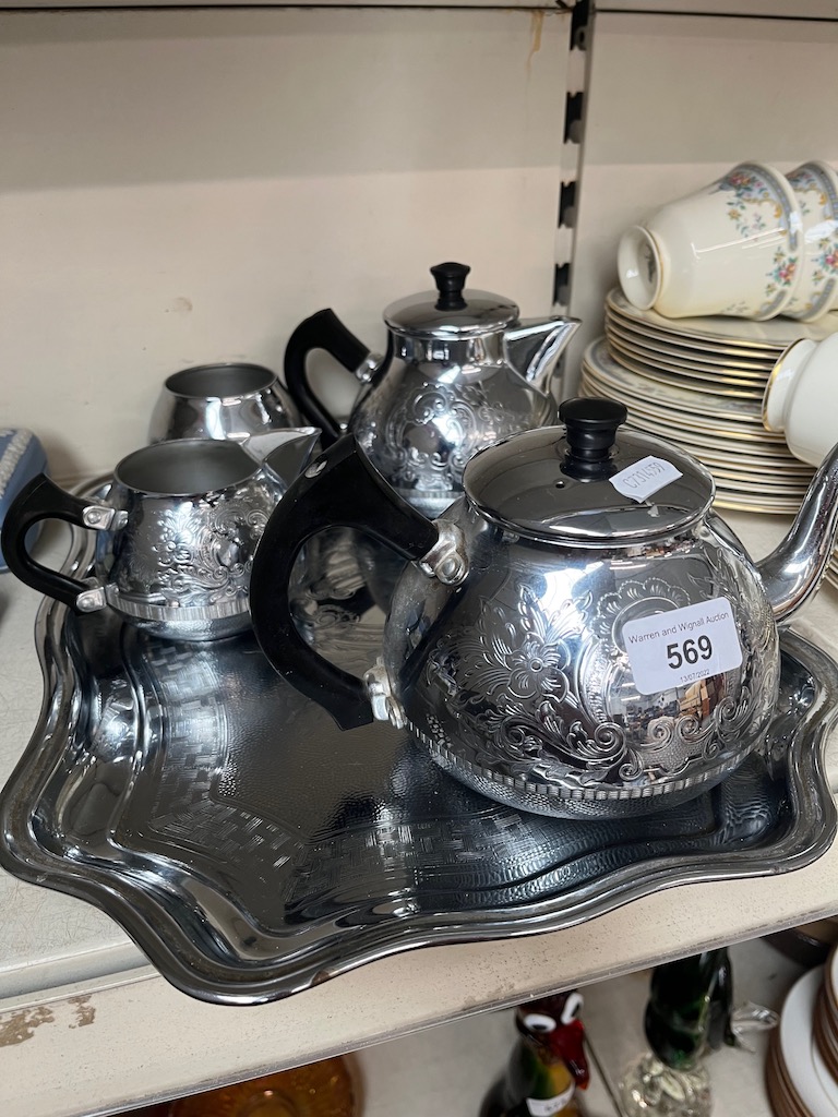 A Swan Brand "The Carlton" chrome tea / coffee set with tray.