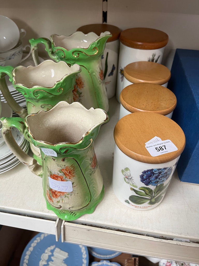 Five Portmerion Botanic Garden pots and three graduated Edwardian jugs