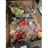 Ceramic roses including Capodimonte and other decorative floral items