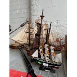 3 model sailing ships/galleons on plinths