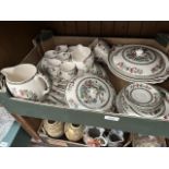 Box of Johnson Bros. Indian Tree pottery