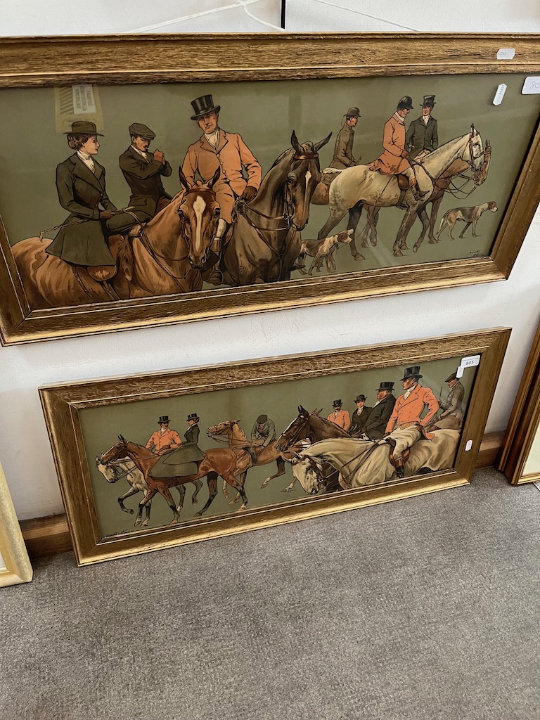 A pair of early 20th century colour prints after Dorothy Hardy.' Hunters on horseback' published