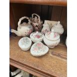 Six Coalport Garden of the Rose items, masons small teapot and Adams small teapot