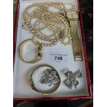 Assorted costume jewellery comprising simulated pearls, a gold plated Astin bangle watch, two